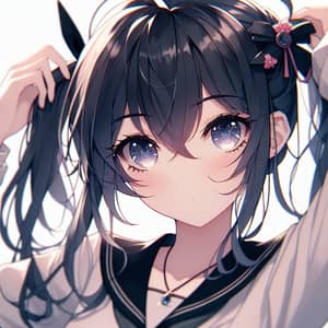 Anime Style Girl with Flower-Shaped Pupils - Dreamy Portrait
