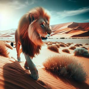 Majestic Lion Roaming in Hot Desert | Wildlife Photography