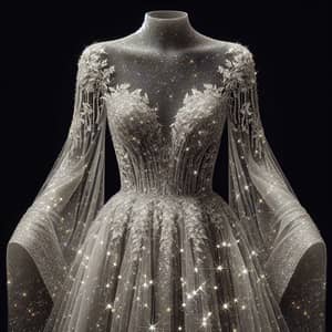 Detailed Wedding Dress Sparkling Glitter Cascading Sleeves