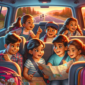 Hispanic Children Anticipating Road Trip Adventures