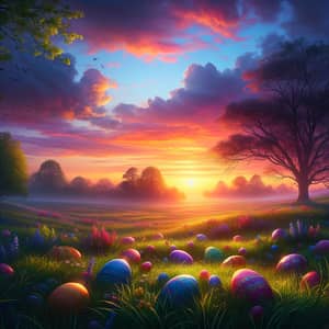 Tranquil Easter Sunrise: Vibrant Hues & Peaceful Landscape