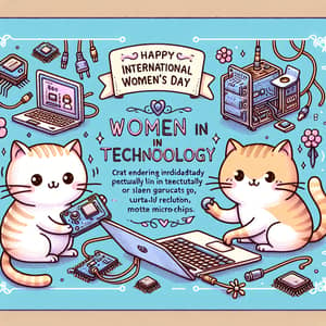Women in Tech International Women's Day Greeting Card with Cat