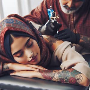 20-Year-Old Middle-Eastern Woman Getting Back Tattoo