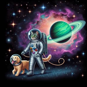 Cat and Dog in Space - Unique Stroll in the Universe