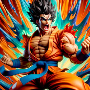 Enthusiastic Goku Dancing | Dynamic Anime Character in Orange Uniform