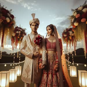 Asian Wedding Couple in Traditional Attire - Romantic Outdoor Setting