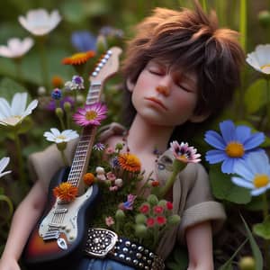 Musical Passion: Rock Musician in Blooming Field