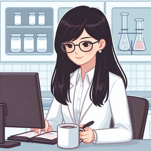 Asian Woman in Lab Coat Analyzing Data | Scientific Laboratory