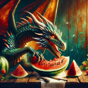 Majestic Dragon Enjoying Watermelon Feast | Enchanting Scene