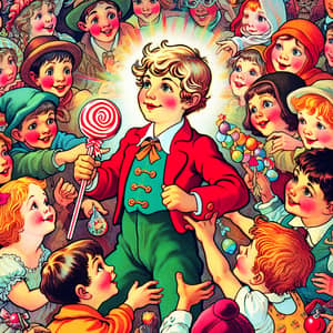 Boy with Candy Surrounded by Children | Fantasy Illustration