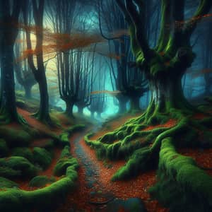 Enchanting Mysterious Forest Path at Twilight Moon