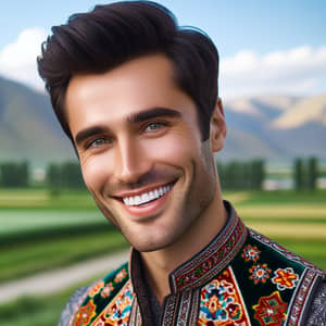 Handsome Tajik Man in Traditional Outfit | Beautiful Countryside Landscape