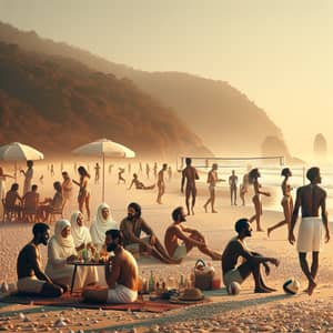 Diverse Beach Scene with People Enjoying Nature