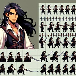 South Asian Male Warrior Sprite Sheet with Powerful Sword