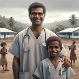 Melanesian Doctor and Nurse in Papua New Guinea Village