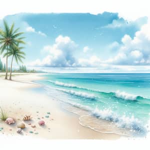 Exquisite Watercolor Beach Scene | Serene Tropical Paradise