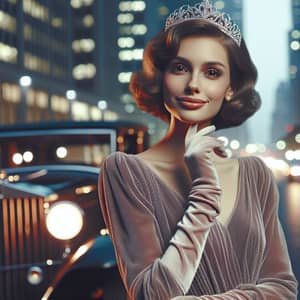 Elegant Woman in Twilight | Vintage Car Philanthropist