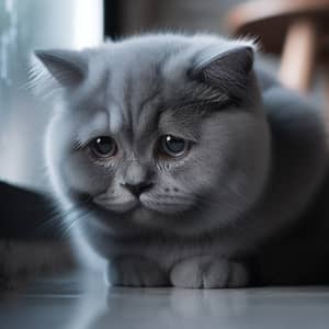Sorrowful Ashen Grey Cat Sitting Alone