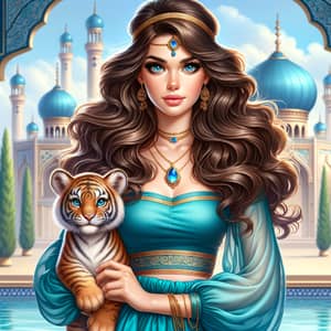Turquoise Harem Outfit & Tiger Cub | Fairy Tale Inspired Photo
