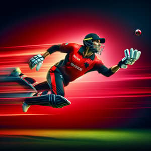 Dynamic Action Shot: Cricket Player Mid-Air Catching Cricket Ball