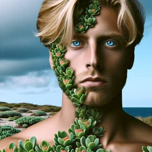 Surreal Man with Verdolaga Body, Blonde Hair & Sky-blue Eyes