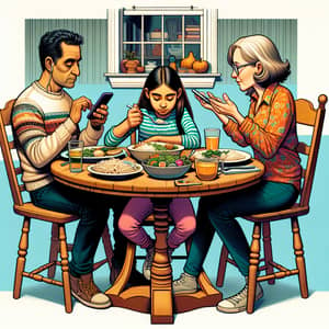 Modern Family Scene Illustration with Teenage Girl on Smartphone