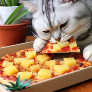 Cat Eating Pizza with Pineapples
