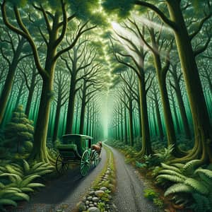 Enchanting Forest Trail with Green Carriage | Nature Scene