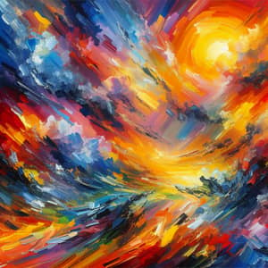 Vibrant Sunset-Inspired Abstract Painting | Energetic Composition