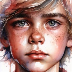 Watercolor Portrait of Young Boy | Artistic Child Face Painting