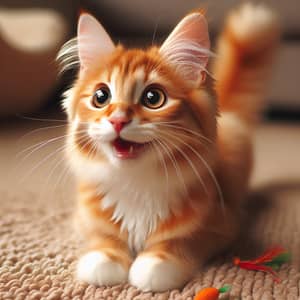 Excited Orange and White Cat in Playful Living Room