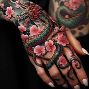 Elegant Dragon Tattoo Wrapped Around Hand | Sakura Blossoms