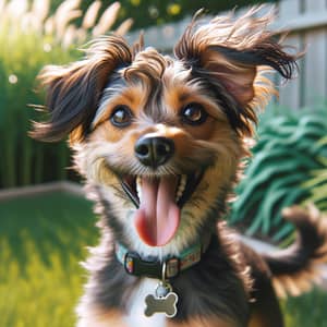 Energetic Medium-Sized Mutt in Playful Stance | Joyful Dog in Sunny Backyard
