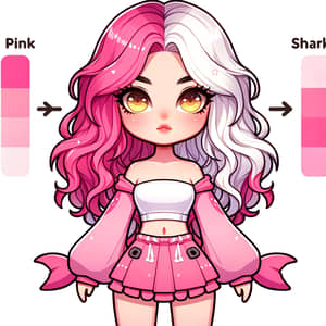 Pink and White Hair Girl with Unique Pink Shark Tail