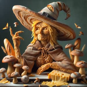 Whimsical Bread Witch and Cheesy Mushroom Delight