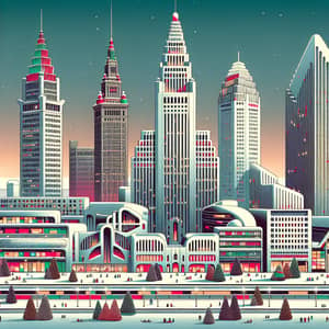 Postmodern Cleveland Skyline During Christmas | Terminal Tower & City Lights