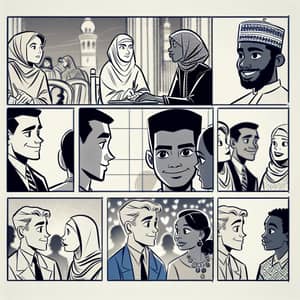 Multicultural Cartoon Storyboard: Women and Men Interactions