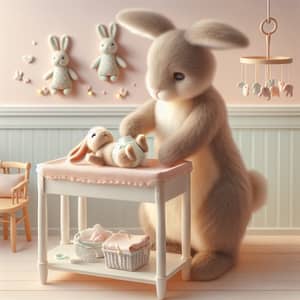 Adorable Newborn Bunny on Changing Table | Tender Scene with Bunny Mommy