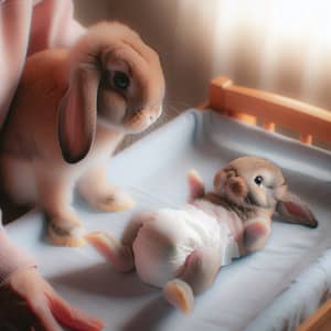 Newborn Bunny Diaper Change with Bunny Mommy