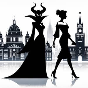 Cityscape Silhouette: Villainess and Woman in Stylish Dress