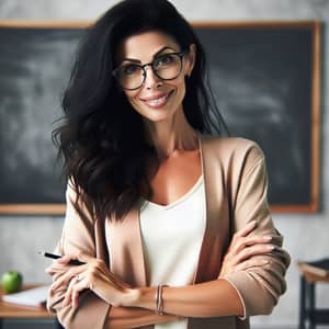 Engaging High School Teacher with Black Hair and Glasses