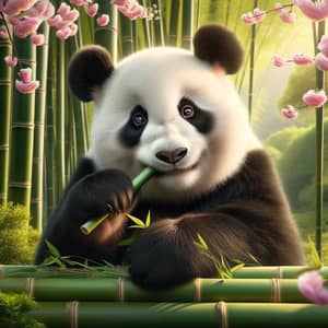 Adorable Panda Serenity: Munching in Bamboo Forest