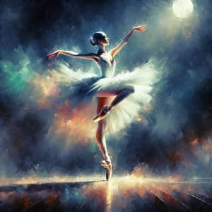 Elegant Ballerina Dancing on Moonlit Stage | Impressionist Style