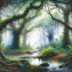 Mystical Forest Watercolor Painting - Enchanting Nature Art