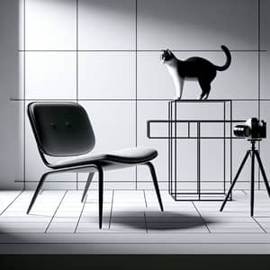 Sleek and Modern Chair with Playful Cat | Minimalistic Contemporary Design
