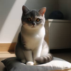 Grey and White Domestic Cat with Pricked Ears | Relaxing in Sunlight