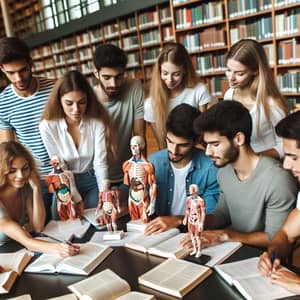Diverse College Couples Studying Human Anatomy Together