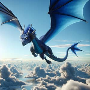 Majestic Blue Dragon Soaring in Clear Sky