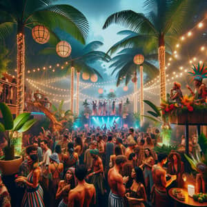 Vibrant Jungle Party: Lively Music & Exotic Dancers