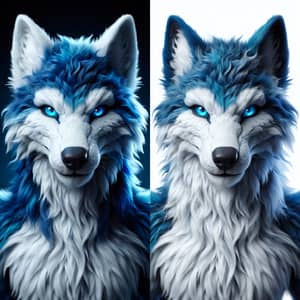 Blue and White Wolf-Like Humanoid Creature with Fur